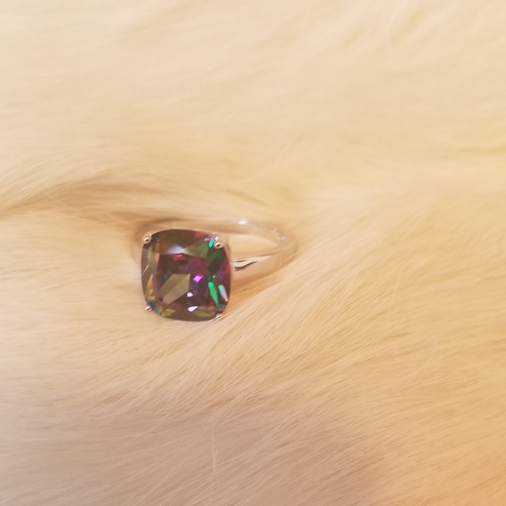 STERLING SILVER CUSHION CUT RAINBOW